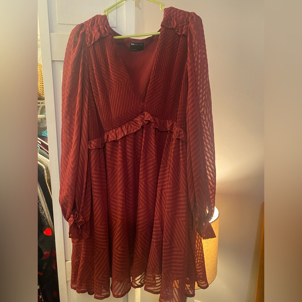 ASOS Deep Red Puff Sleeve Mini Dress - Picture 1 of 3